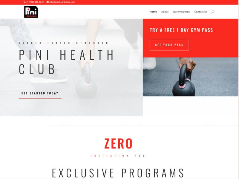 Pini Health Club Website